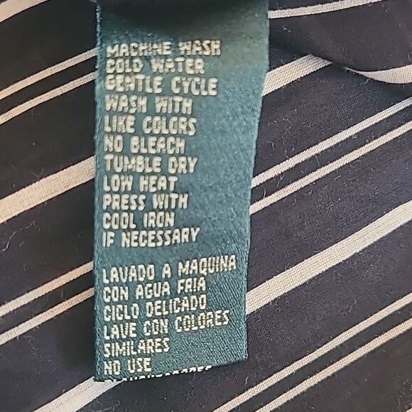 Lauren Ralph Lauren Shirt Top Striped Cotton Button Up Mandarin Collar Size XL - Picture 7 of 8